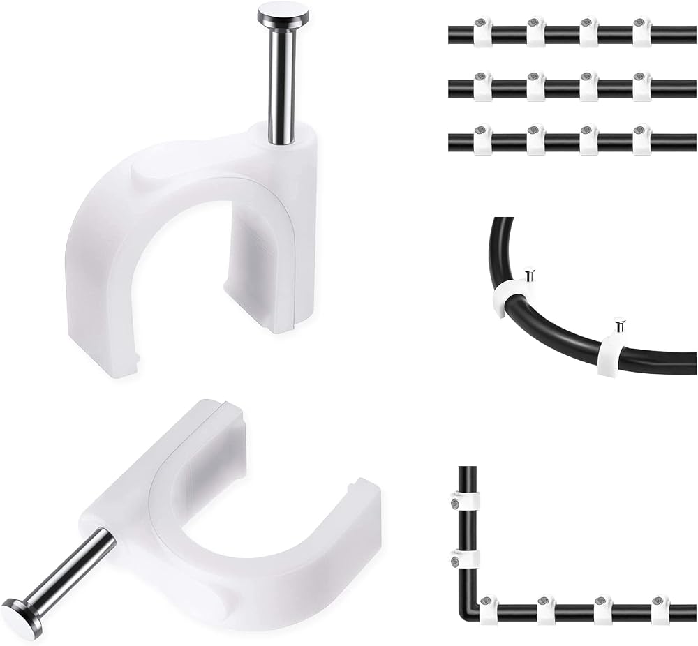 Abnii Cable Clips 8mm 100 Pcs Nail Clips Durable White Round Wire Holder