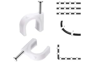 Abnii Cable Clips, 100 Pcs, 8mm, Wire Wall Clips with Steel Nails, Cable Management Organizer Clips, Cable Tacks Coax Holder Clips, RG6 RG59 CAT6 RJ45 Cable Cord Clips, White