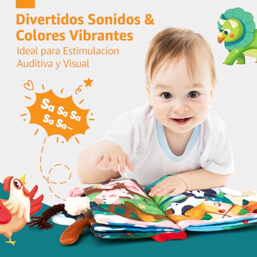 hahaland Baby Books Toys Babies 0 3 6 Months, 2 Pieces Soft Cloth Books for Babies 6-12 Months, Animals, Activity Book Sensory Gift Baby 1 Year
