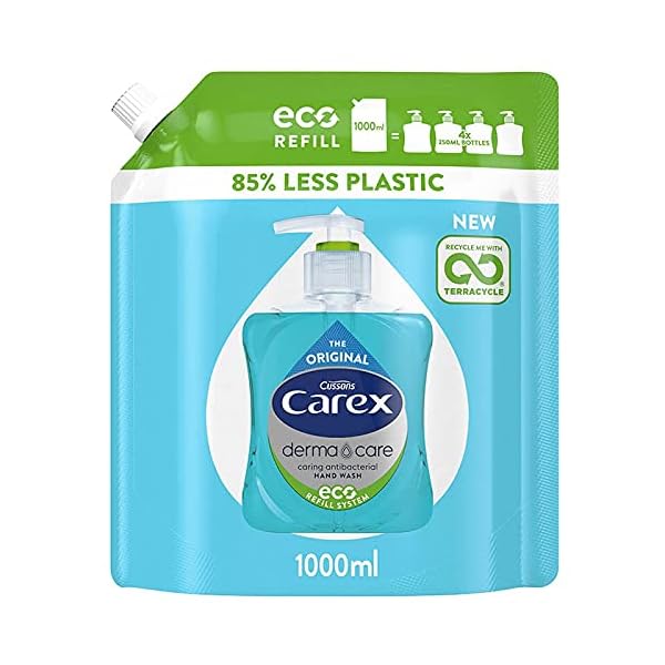 Carex-Antibacterial-Original-Dermacare-Hand-Wash-Liquid-Soap-Refill-Pack-of-3-Handwash-Pouches-Bulk-Buy-Hand-Soap-Liquid-that-Cleans-and-Protects-Hands-3-x-1-Litre-Pouches Carex 2 Hour Protection Antibacterial Original Hand Wash Refills, Liquid Hand Soap Eco Refill for Homes and Businesses…