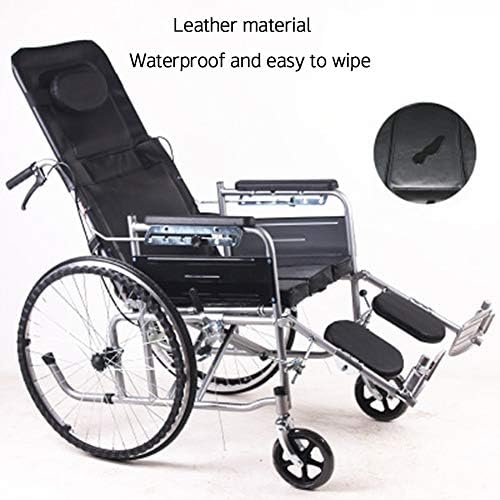 HEIFEN Folding Wheelchair, Semi-Recumbent Travel Wheelchair, Portable, Solid Airless Tire, Handicapped Portable Push Scooter, Padded Cushion, Widened Wheelchair