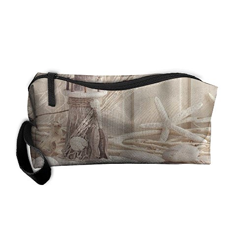 Jdoslj Portable Makeup Pouch Waterproof Travel Hanging Organizer Bag For Women Girls, Coastal Sea Shell Fish Net Sea Beach Printing Pattern