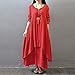 ANSELF WOMEN'S CASUAL,LOOSE DRESS BOHO, LONG SLEEVE WITH POCKETS, RED,LARGE