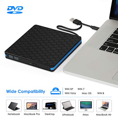Kingbox External DVD Drive, Portable USB 3.0 Type-C CD/DVD Writer Drive for Laptop Desktop PC Computer Windows Linux OS Apple Mac MacBook Pro Air iMac - High Speed Data Transfer - Black - Thumbnail 4