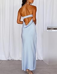 Realtix Satin Silk Backless Tube Tops Maxi Dress