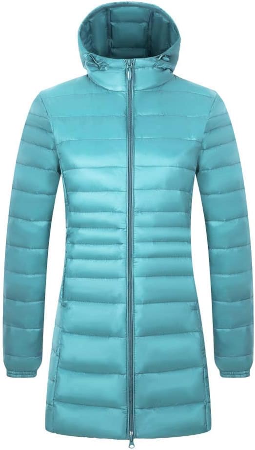 ELEAMO Women's Winter Long Down Coat Female Plus Size Ultra Light Warm Hoodie Jacket for Women White Duck Down Jacket,Blue,L
