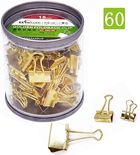 Kobest 60 Binder Clips per Tub 15 mm, 5/8” (Gold)