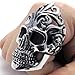 KONOV Large Biker Mens Gothic Skull Stainless Steel Ring, Black Silver