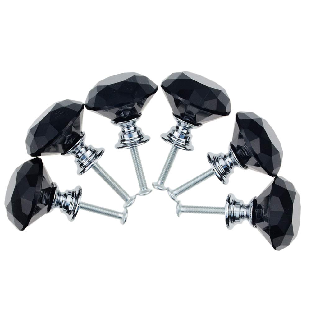 ANSIEDIO 6PCS 30mm Black Crystal Drawer Knobs Door Knobs with Screws for Wardrobe Cabinet Drawer Handles Home Decorating