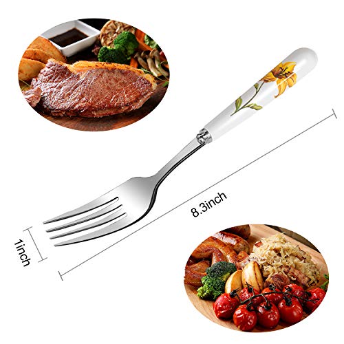 Dinner Forks Set, Elegant Life 6-Piece Handle Ceramic Stainless Steel Cutlery Forks Set, 8.3 Inches