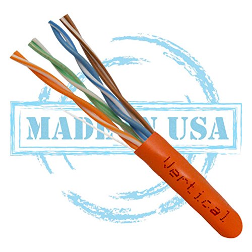 Vertical Cable CAT5E, 350 MHz, UTP, 24AWG, 8C Solid Bare Copper, Plenum, 1000ft, Orange, Bulk Ethernet Cable - Made in USA