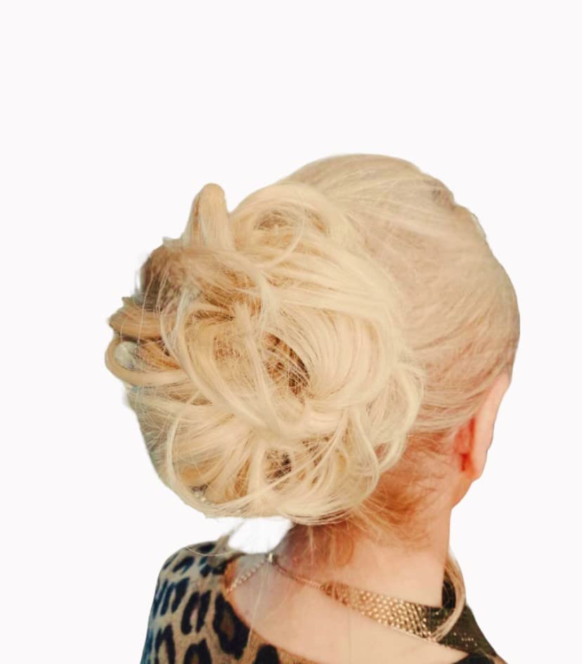 Messy Bun Clip for Women Girls Hair, Tousled Up Do Hair Piece Buns, Synthetic Clip In Hair Pieces, Ponytail Claw Clip Fake Messy Bun Scrunchie, Blonde, Brown (Lightest Warm Blonde)