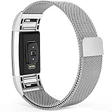 Fitbit Charge 2 Bands,Fitbit Bands Milanese Loop Stainless Steel Metal Replacement Bracelet Strap, Wristbands Accessories for Charge 2 with Stronger Magnetic Clasp (Silver, 5.9''-8.6'')