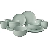 Yoshy 16-Piece Green Bone China Dinnerware with Lightweight Durable Chip Resistant Design Service for 4