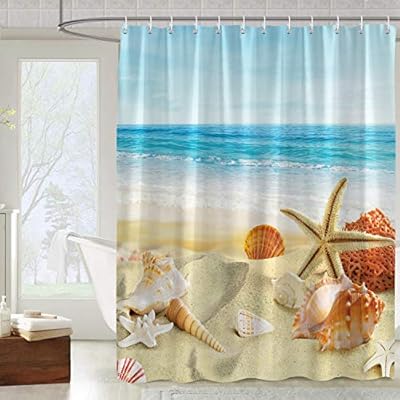 Bonhause Beach Shower Curtain with 12 Hooks Seashell Starfish Seaside Decorative Bath Curtain 72 x 72 Inch Polyester… 51D6Fa1e%2B L