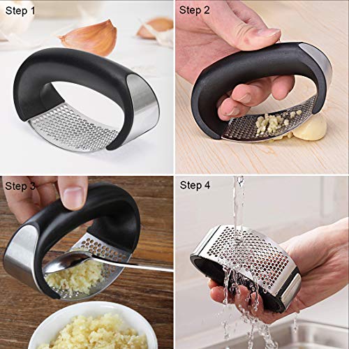 Garlic Press Garlic Peeler Set, Stainless Steel Garlic Rocker with Handle Professional Grade & Dishwasher Safe - Thumbnail 4
