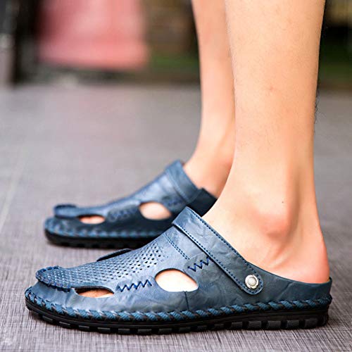 Leather Sandals for Men 2019 New Casual Lightweight Hiking Beach Water Shoes (US:8.5, Blue 2) - Thumbnail 2