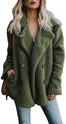 OopStyle Womens Lapel Sherpa Fleece Open Front Coat with Pockets Outerwear
