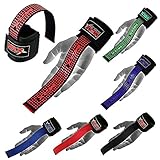 Weight Lifting Bar Straps with Wrist Support Wraps (Black/Red)