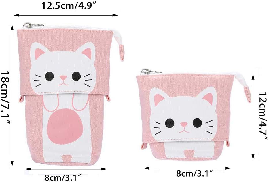 Kaxich Stand Pencil Case Holder Canvas Cute Cartoon Cat Pencil Pouch Bag Makeup Bag Stand Stationery Organizer with Zipper Closure - Image 3