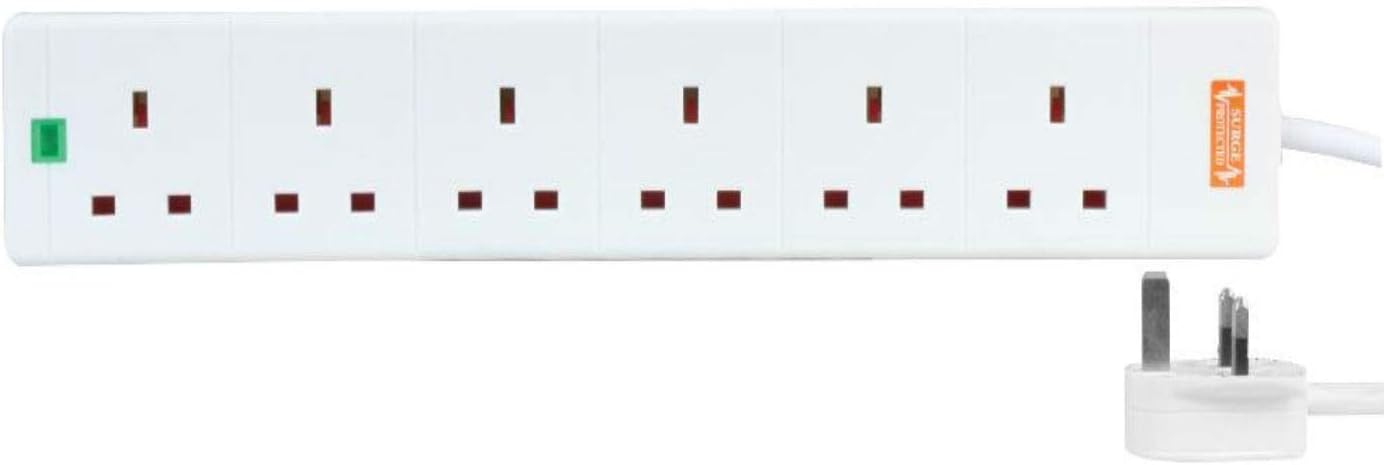 6 Gang Surge Protected Extension Lead 1m Plug Extension Power Strip | 6 ...