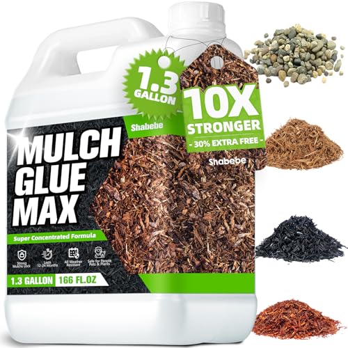 Shabebe Mulch Glue for Landscaping, 1.3 Gallon High-Concentration Rock Glue, Gravel Binder with Ultra-Stick Grip, Covers 3X More Area for Pea Gravel, Mulch & Pebbles, Long-Lasting & Non-Toxic