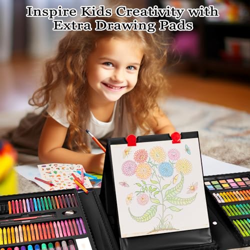 KINSPORY 290 Pieces Children's Painting Case, Drawing Games, Children's Paints, Drawing Pencils, Easel Painting
