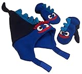 N'Ice Caps Boys 2 Ply MIcro Fleece Dino Design Hat And Mitten Set (Toddler 18-36 Months, Navy/Royal/Neon Blue)
