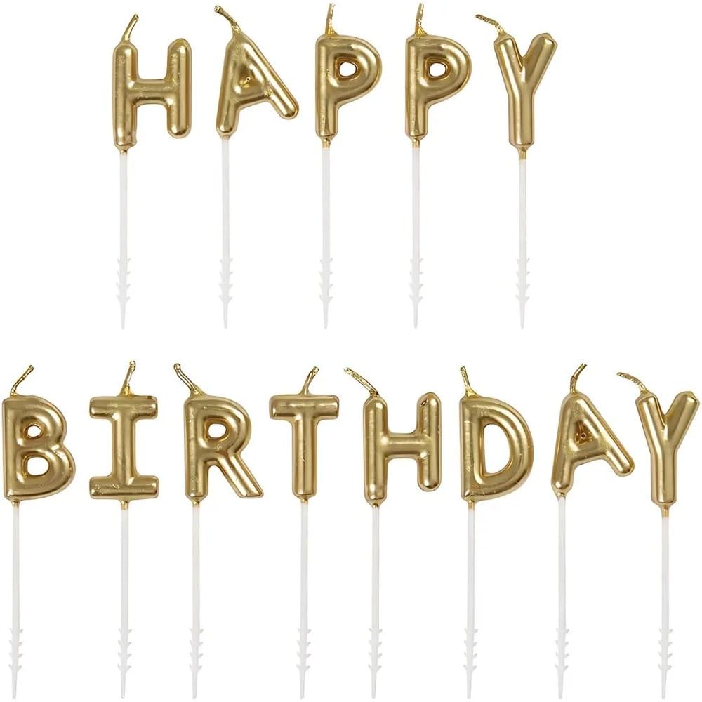 Photo 1 of Elegant Gold "Happy Birthday" Letter Pick Candles - Stunning & Unique Design - Perfect Decoration for Celebratory Occasions