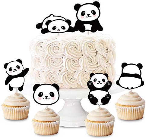 QIYNAO 24pcs Panda Theme Cupcake Topper- Panda Party Supplies Birthday & Baby Shower