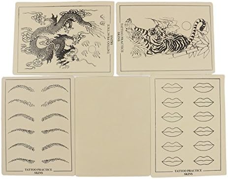 Tattoo Practice Skin, 10 Pcs 8" x 6" Microblading Tattoo Skin Practice Eyebrows, Lip, Blank and Two Pre-printed Design for Tattoo Kits