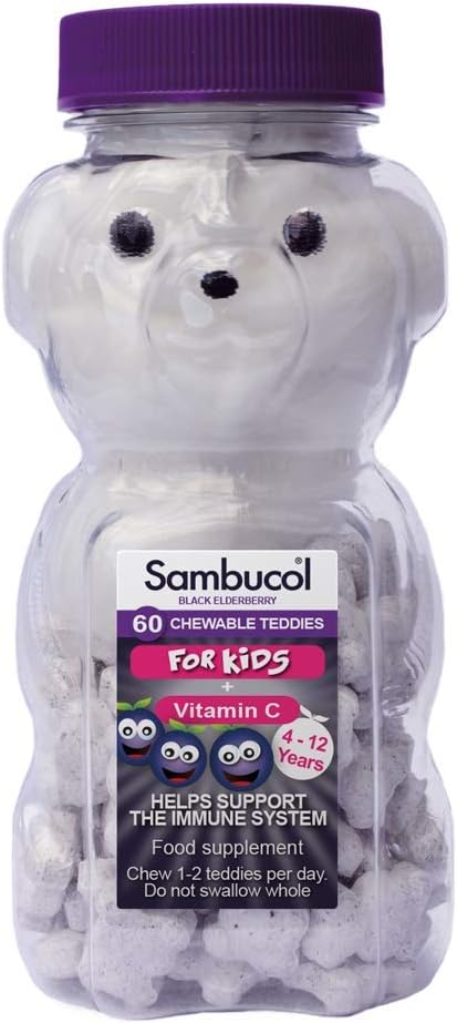 Sambucol Natural Black Elderberry Kids Chewable Teddies, 60 Count (Pack of 1)