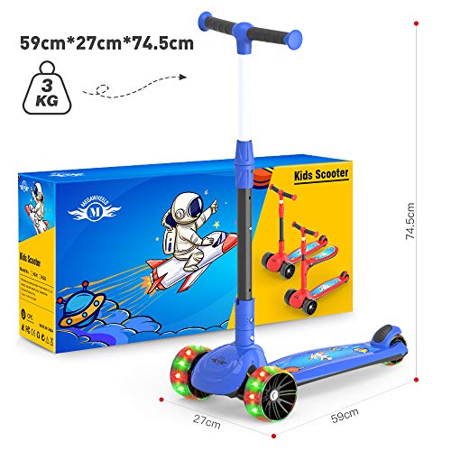 M MEGAWHEELS Monopattino 2 in 1 per Bambini a 3 Ruote, con Altezza Regolabile, Ruote con Illuminazione a LED per Bambini, blu2