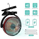 Battery Operated clip Fan with Hanging Hook,Portable USB Desk Fan With Night Light ,Camping Lantern Fan, Rechargeable 3600mAh Battery Fan,Wall Fan, Mini Quiet Fan for Stroller Car Home Office Travel