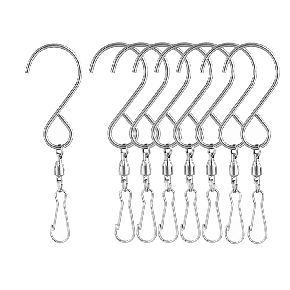 XINGSUI 8 Pcs Rotating Hook Clip, Rotatable Windproof S Hook Clip, Used to Hang Wind Chimes, Flower Baskets, Bird Cages, Party Accessories