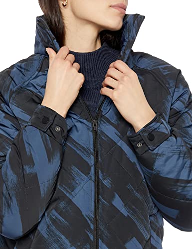 AMAZON ESSENTIALS WOMEN’S RELAXED-FIT RECYCLED POLYESTER MID LENGTH PUFFER COAT (AVAILABLE IN PLUS SIZE) (PREVIOUSLY AMAZON AWARE), DEEP BLUE BRUSH STROKE, X-LARGE