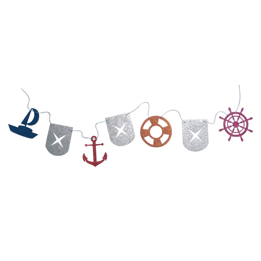 KAPOKKU Nautical Bunting Banner, Nautical Party Decorations Supplies, Pennant Banners for Kids Birthday Party, Baby Shower (Nautical)