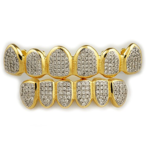 18K Gold Plated Grillz - Custom CZ Mouth Grills for Teeth