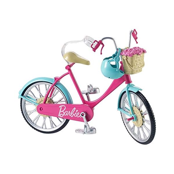 Barbie-Fahrrad, Fahrrad mit Blumenkorb, bewegliche Räder, rosa Fahrrad Puppe, Puppe, Geschenk für Kinder, Spielzeug ab 3 Jahre,DVX55
