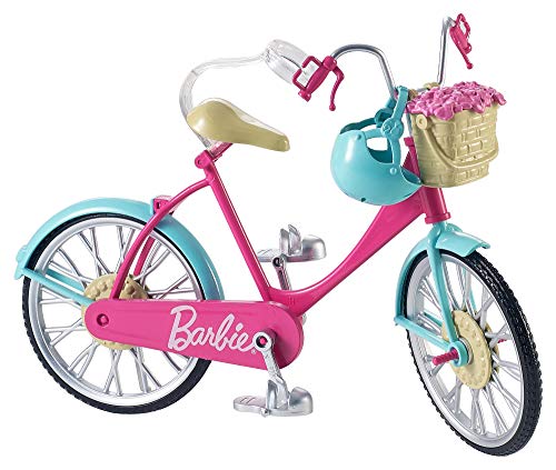 Barbie-Fahrrad, Fahrrad mit Blumenkorb, bewegliche Räder, rosa Fahrrad Puppe, Puppe, Geschenk für Kinder, Spielzeug ab 3 Jahre,DVX55