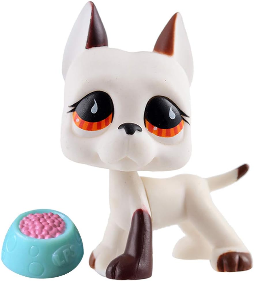 Emilys Doll lps Great Dane Dog #750 White and Brown Orange Eyes Puppy with lps Accessories Foods and Coffee