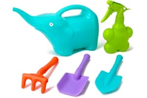 Colwelt Kids Gardening Tool Set 5PCS, Plastic Watering Can Set Include Elephant Watering Can, 3Pcs Colorful Kids Garden Tools