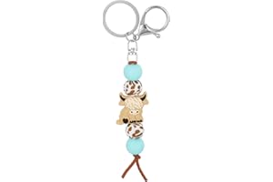 Ptwola Beaded Cow Keychain Christmas Cow Keychain Cute Animal Print Lanyard Car Key Chain Ring Keyring Holder for Women Men Girls Party Favors Animal Lovers Backpack Wallet Decorations