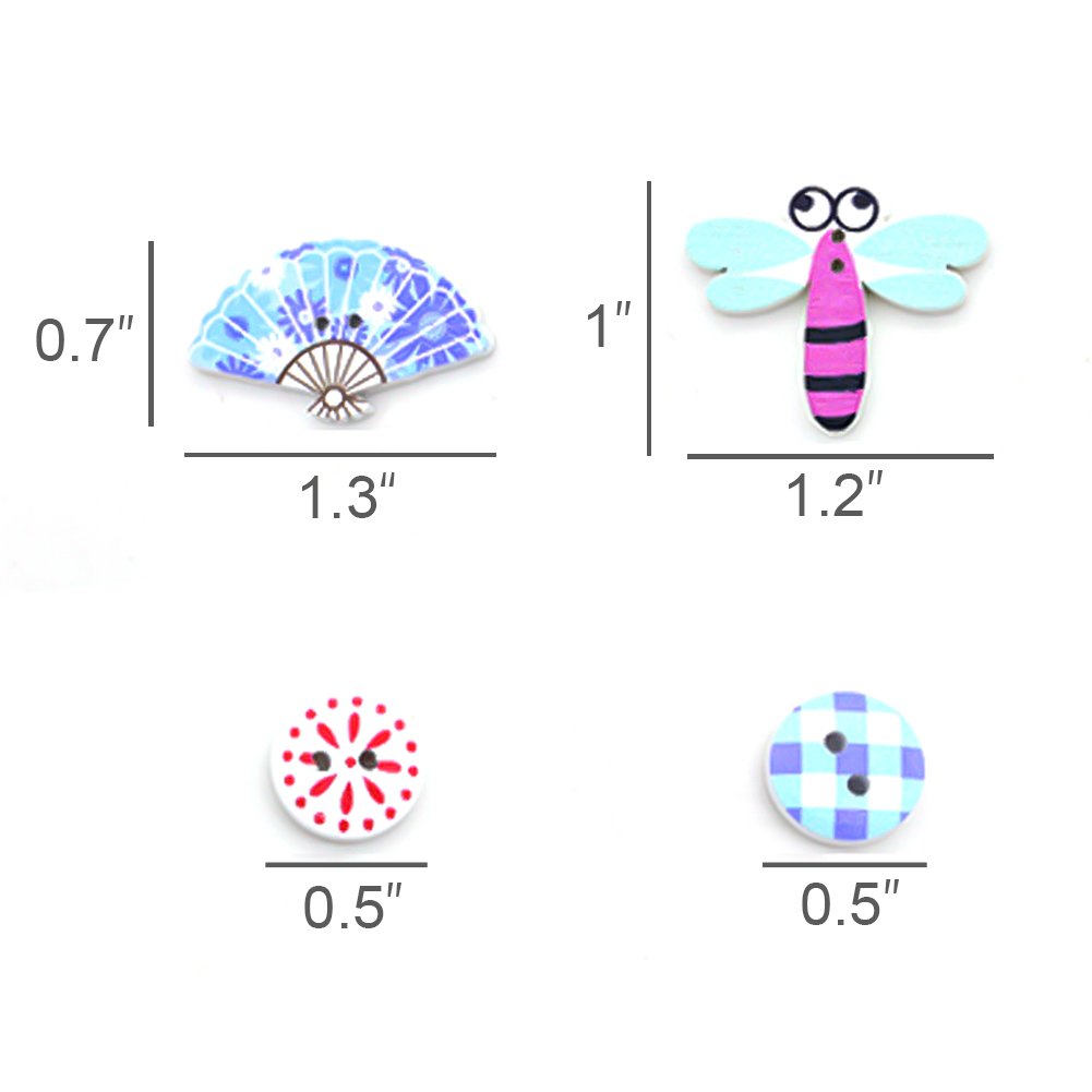 150 pcs Mixed Wooden Buttons, Cartoon Wood Buttons and Round Painting Buttons for Crafting,Sewing,Scrapbooking and DIY Decoration