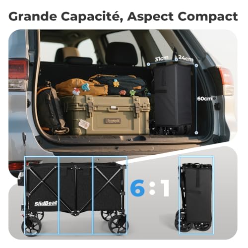 SLIDBEAT Beach Trolley 220-330L, 200 kg Folding Transport Trolley with 360° Swivel Wheels, XXL Garden Trolley with Automatic Rebound Handle All Terrain with Brakes for Fishing Camping