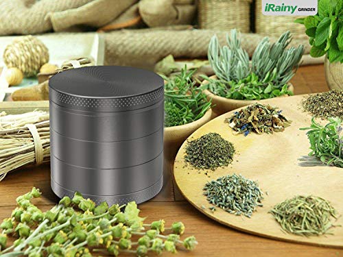 iRainy [5 Piece] Spice Herb Grinder with Pollen Catcher, 2.1 Inch, Metal Black (Grey) - Thumbnail 5