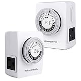 DEWENWILS Indoor Outlet Timer for Christmas Light, 24-Hour Mechanical Light Timer with 2 Grounded Outlets, Programmable Electrical Timer for Lamp, Aquarium Light, 15 A 1/2 HP ETL Listed, 2 Pack