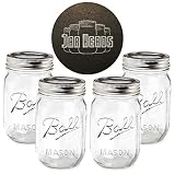 Ball Mason Jars 16 oz Bundle with Non Slip Jar Opener- Set of 4 16 Ounce Size Mason Jars with Regular Mouth - Canning Glass Jars with Lids, Heritage Collection