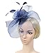 Urban CoCo Women's Elegant Flower Feather and Veil Fascinator Cocktail Party Hair Clip Hat (Navy blue)