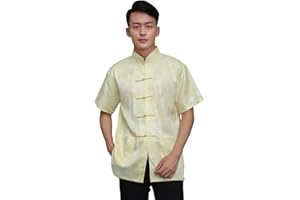BLINGLAND Chinese Tang Suit Traditional Uniform Short Sleeve Top Kungfu Shirt for Men